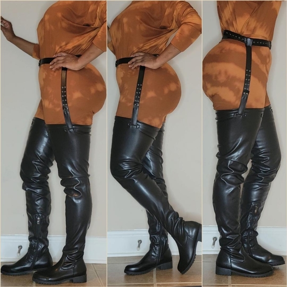 70cm thigh high flat boots with belt - Picture 2 of 3